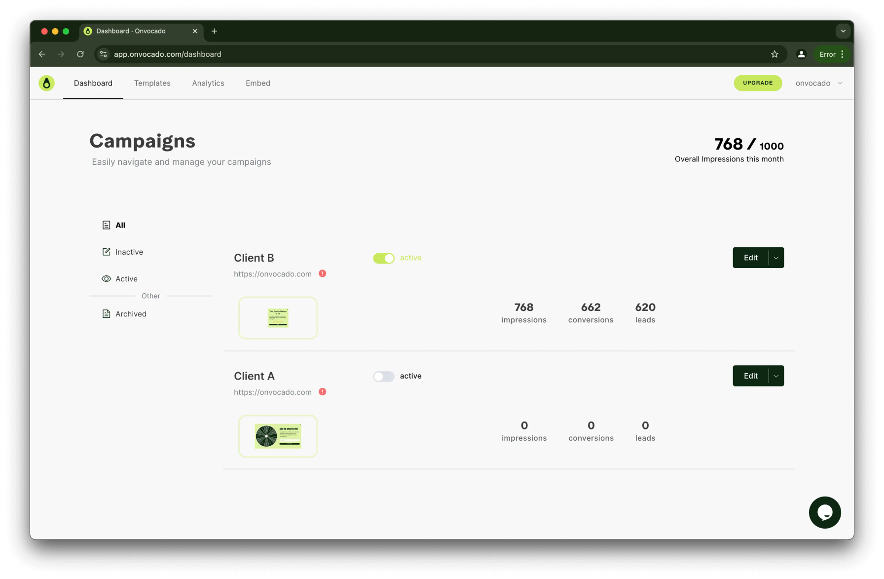 Dashboard preview