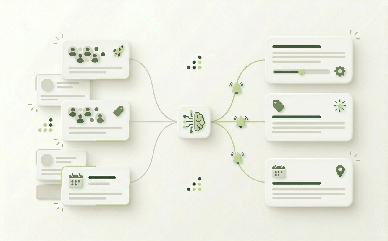 Minimal illustration of personalized update messages tailored to audience segments