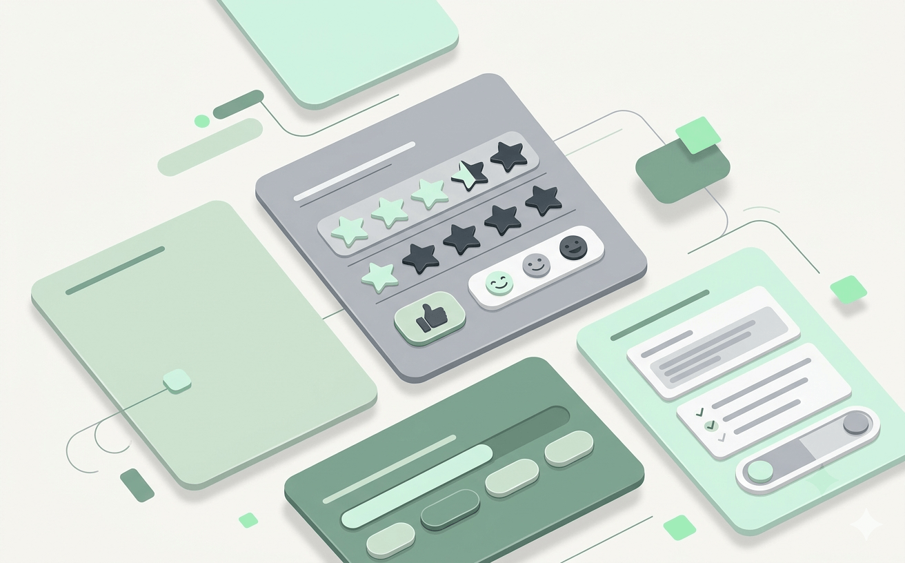 Minimal illustration of customizable feedback form controls and rating fields