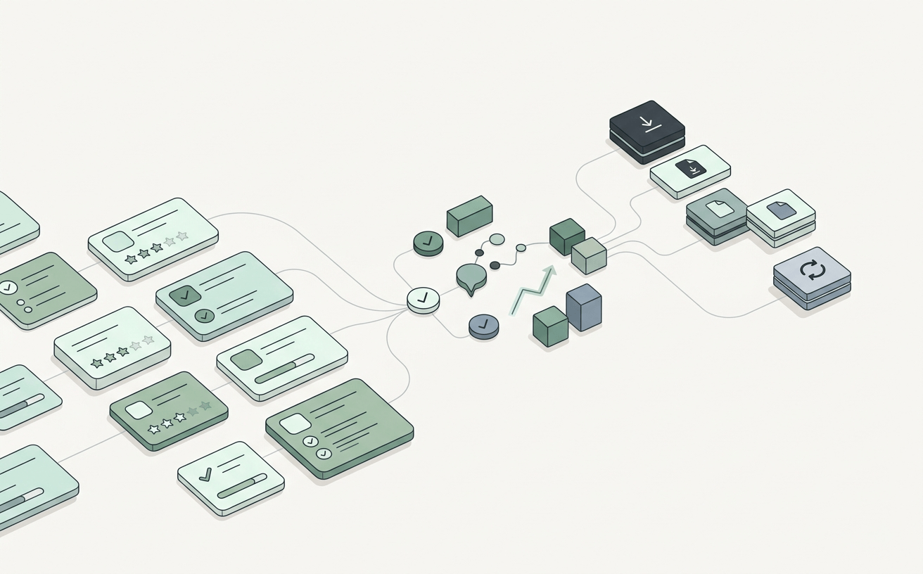 Minimal illustration of feedback responses flowing into integrations and analysis blocks